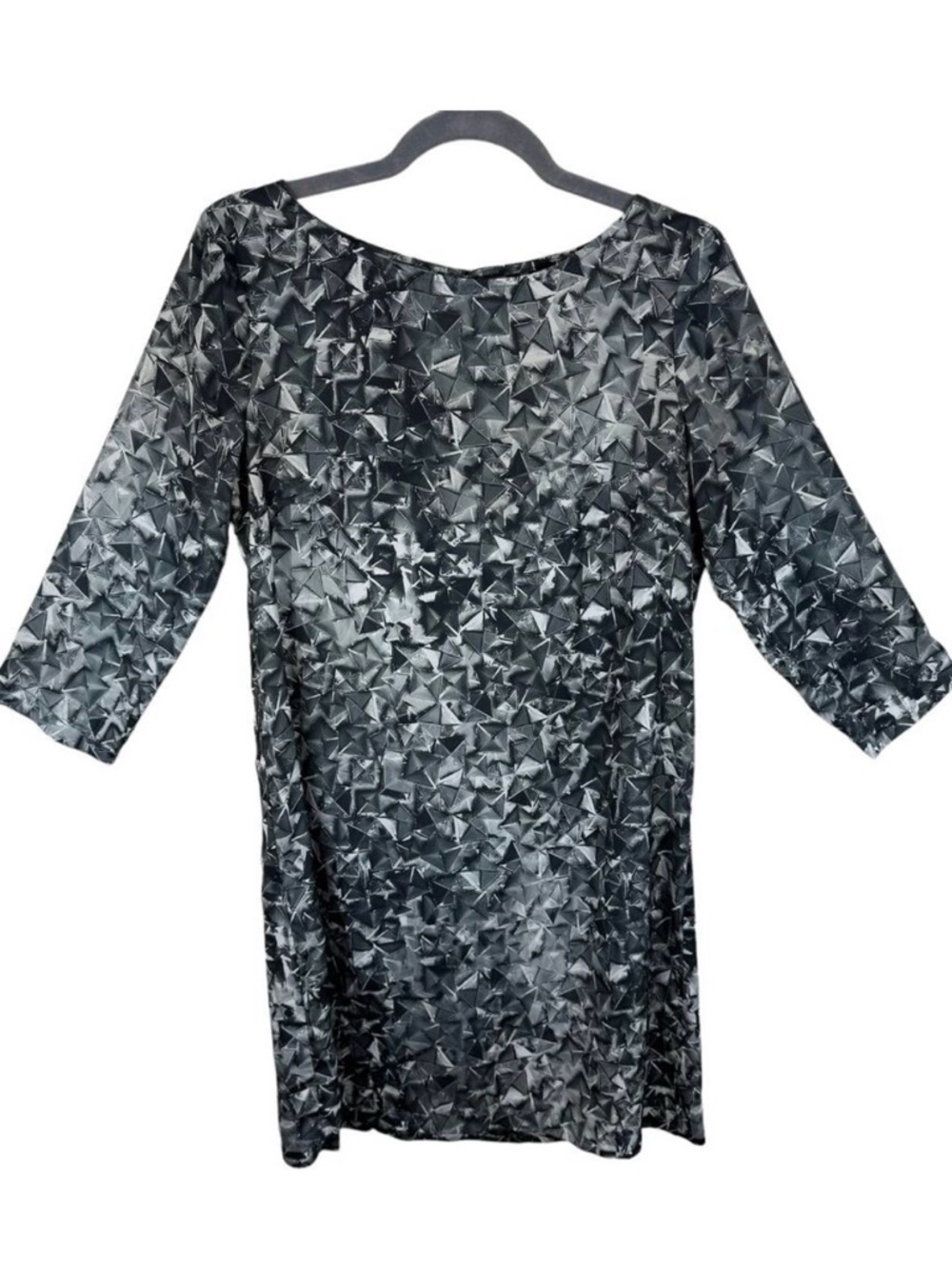 MNG Mango Casual Black Gray Round Neck 3/4 Sleeve Lightweight Shift Dress Size 6